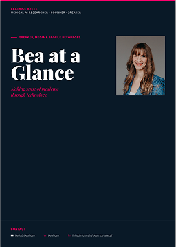 Cover preview for Bea at a Glance speaker and media kit.