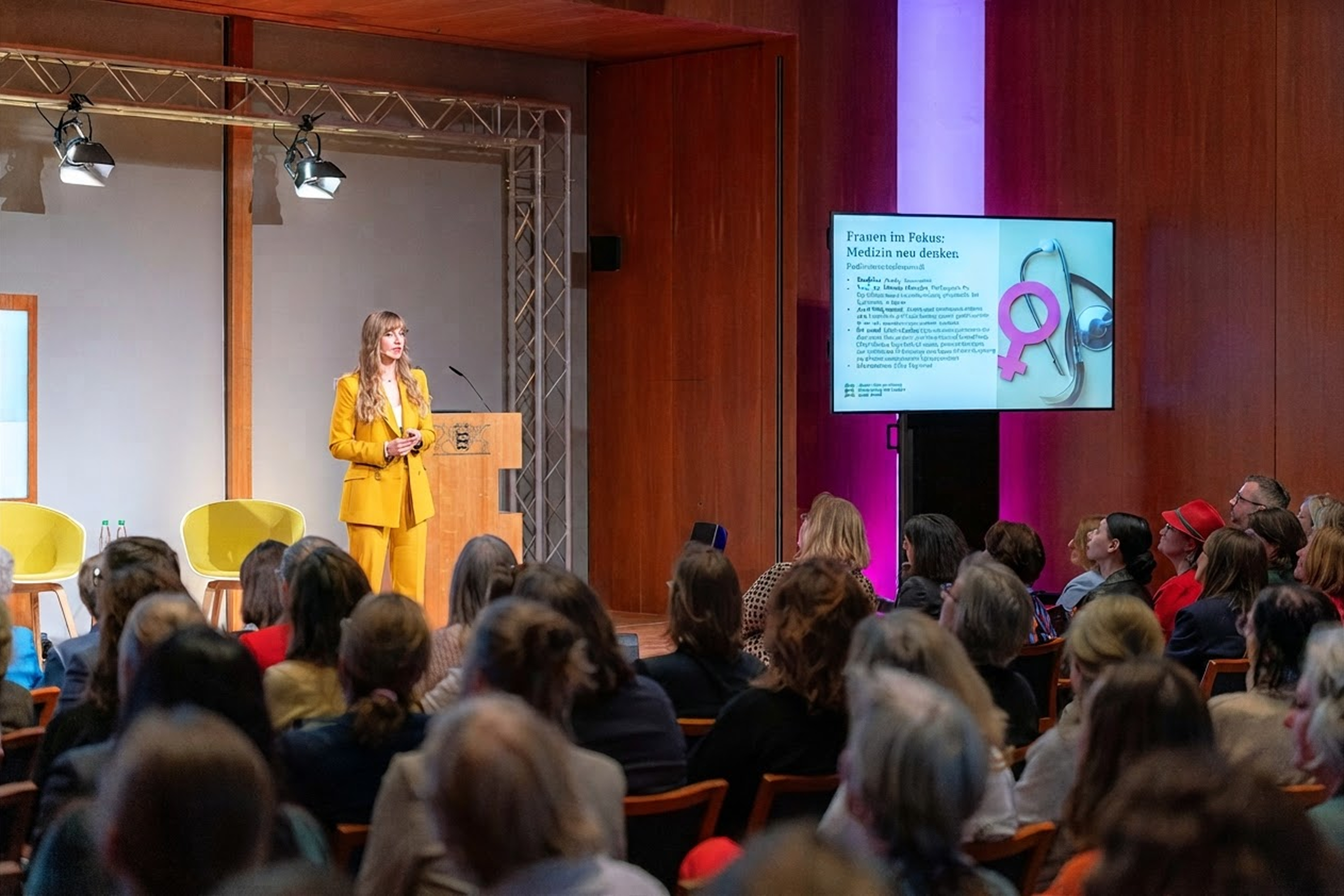 Beatrice Aretz speaking to an audience at a conference.